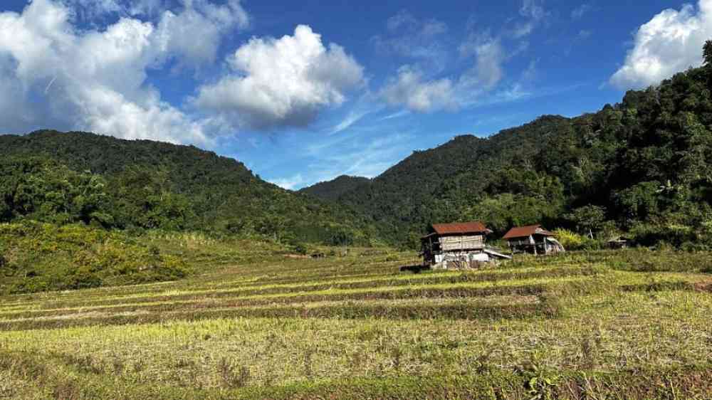 scenery of hills and houses on a farm