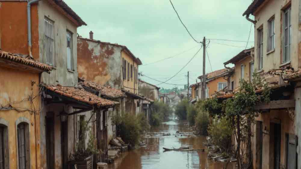 flooded village