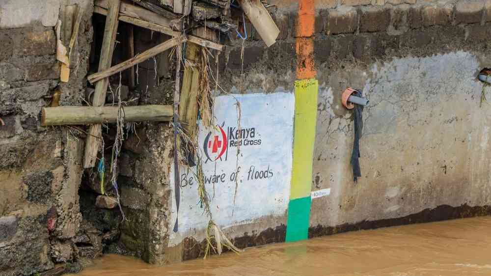 Water level scale painted on wall in Kenya