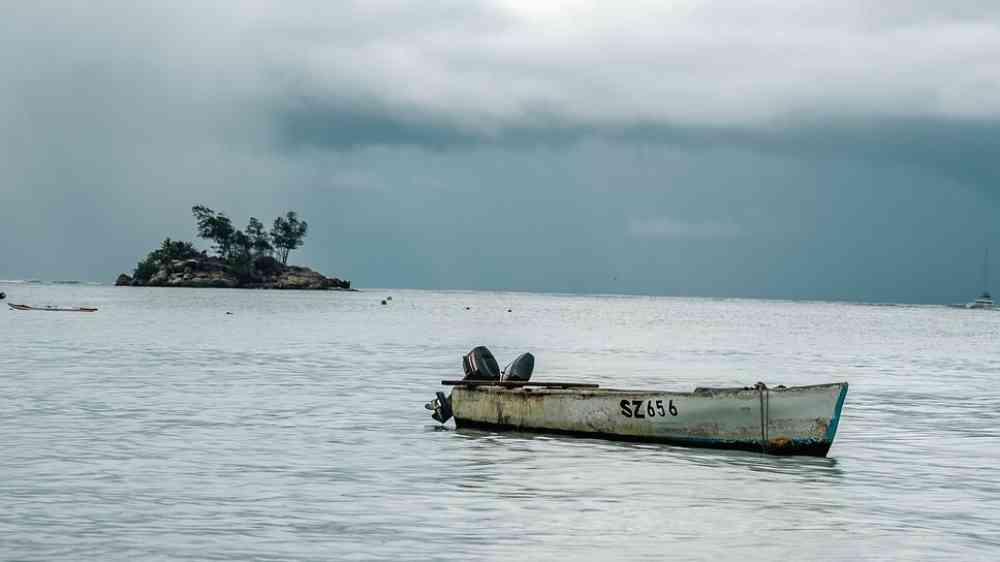 sea scenery with a small motor boat